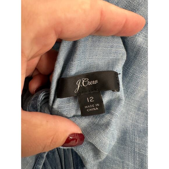 J. Crew Dark Matter Wrap Tie Chambray Wide Leg Cropped Jumpsuit - Picture 10 of 11